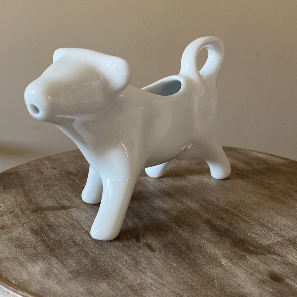 Cordon Bleu White Ceramic Cow Milk Creamer Pitcher Serving Container